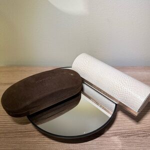 Tom Ford Brown Sunglasses Case and White Jimmy Choo Case